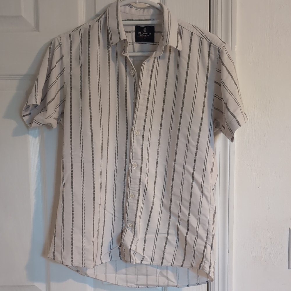 Brand Lifestyle Men's Casual Grey and Black Striped Shirt- L